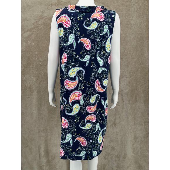 Talbots Dress Womens XL Navy Sleeveless Sheath Paisley 100% Cotton Boho Spring‎ - Picture 5 of 9